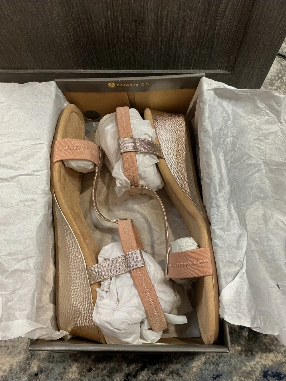 NIB Style & Co. Step ’N Flex Voyage T-Strap Wedge Sandals - Rose Gold - Size 12M